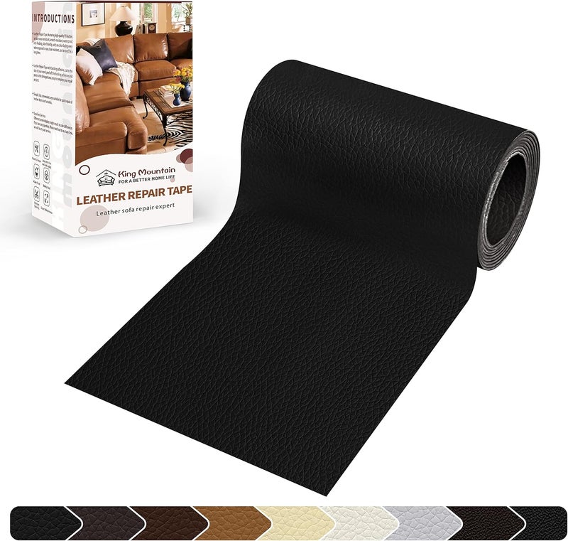 KING MOUNTAIN Leather Repair Patch,4 x 63 Inches self Adhesive Leather Repair Tape for Damaged Leather Furniture, Sofa Seating,Car Seats, Leather Goods(Black) - Image 1